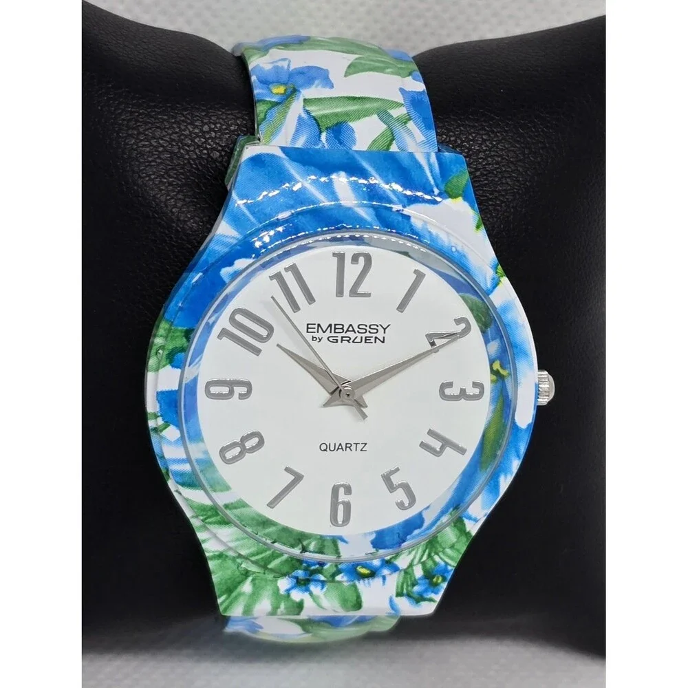 Women's Embassy by Gruen Trendy Floral Blue Green Cuff Bracelet Watch 11 - Picture 3 of 9